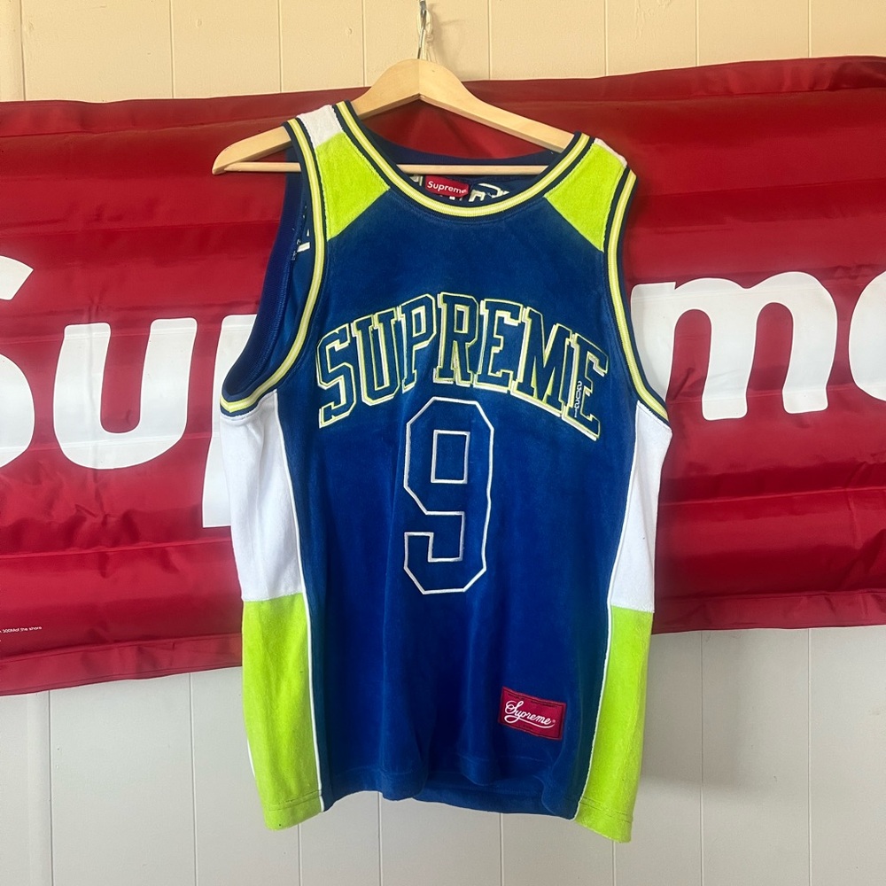 Supreme Blue and Neon Green Basketball Jersey
